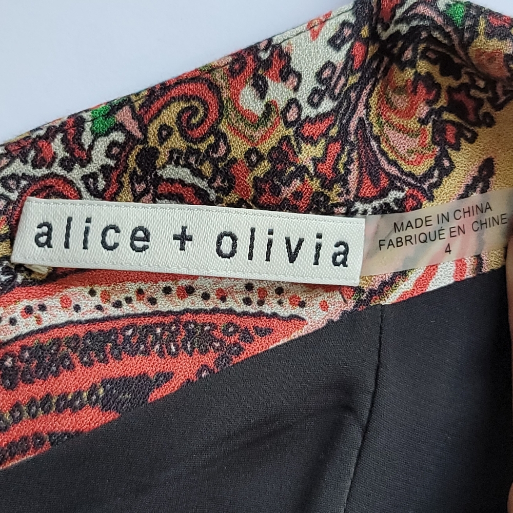 ALICE & OLIVIA Size 4 Alves Paisley Scarf Print V-Neckline Cross Back Maxi Dress - Picture 3 of 8